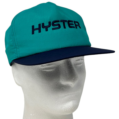Front view of K-Products teal hat with navy brim featuring embroidered Hyster Forklift logo