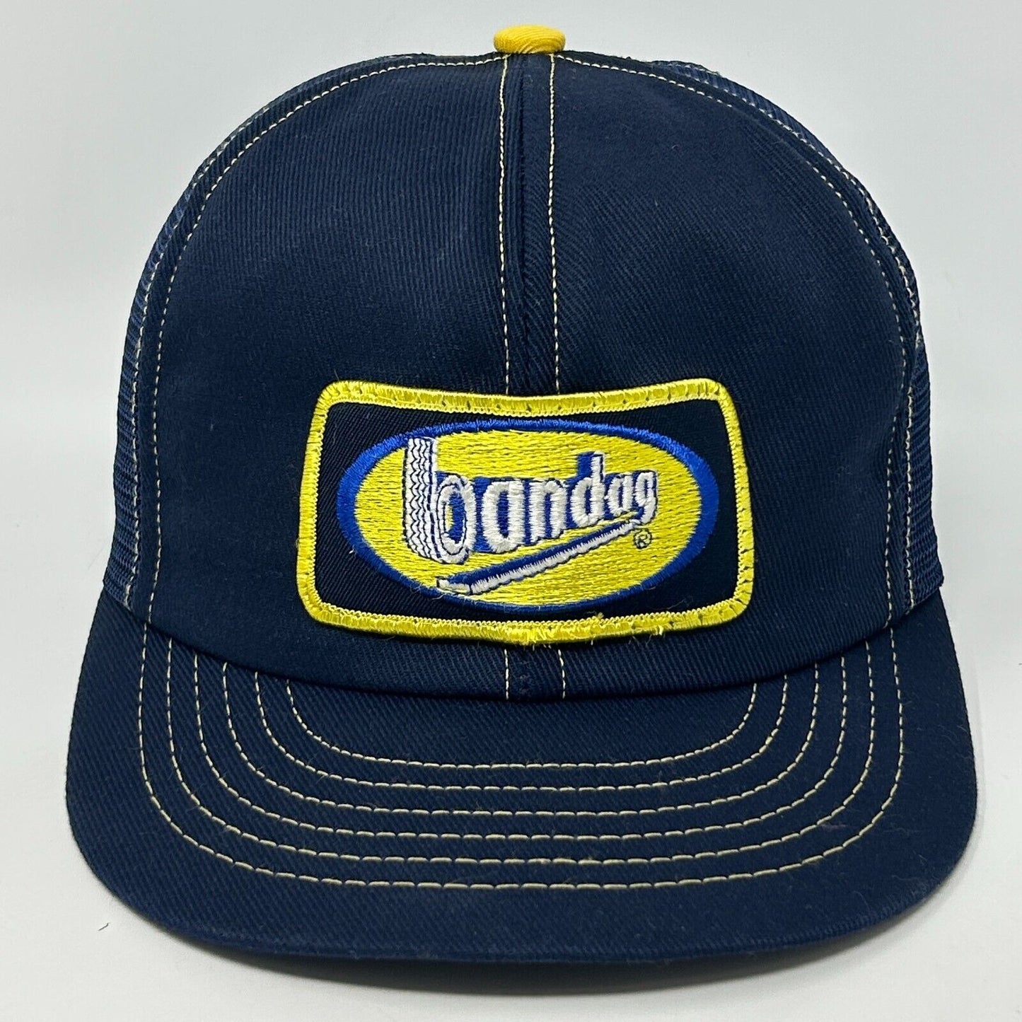 Vintage Bandag Tires Patch Trucker Hat Baseball Cap Made In USA Snapback Blue