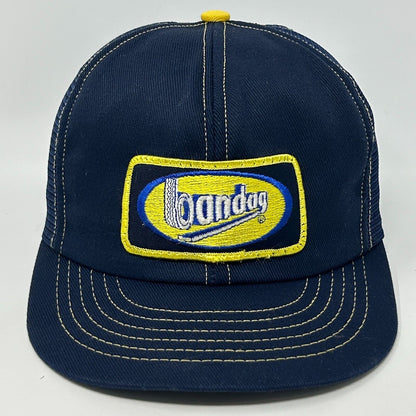 Vintage Bandag Tires Patch Trucker Hat Baseball Cap Made In USA Snapback Blue