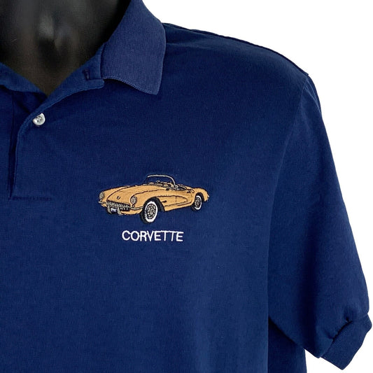 Vintage Corvette C1 Aztec Copper Polo T Shirt Mens XL X-Large 1956 1957 90s Blue