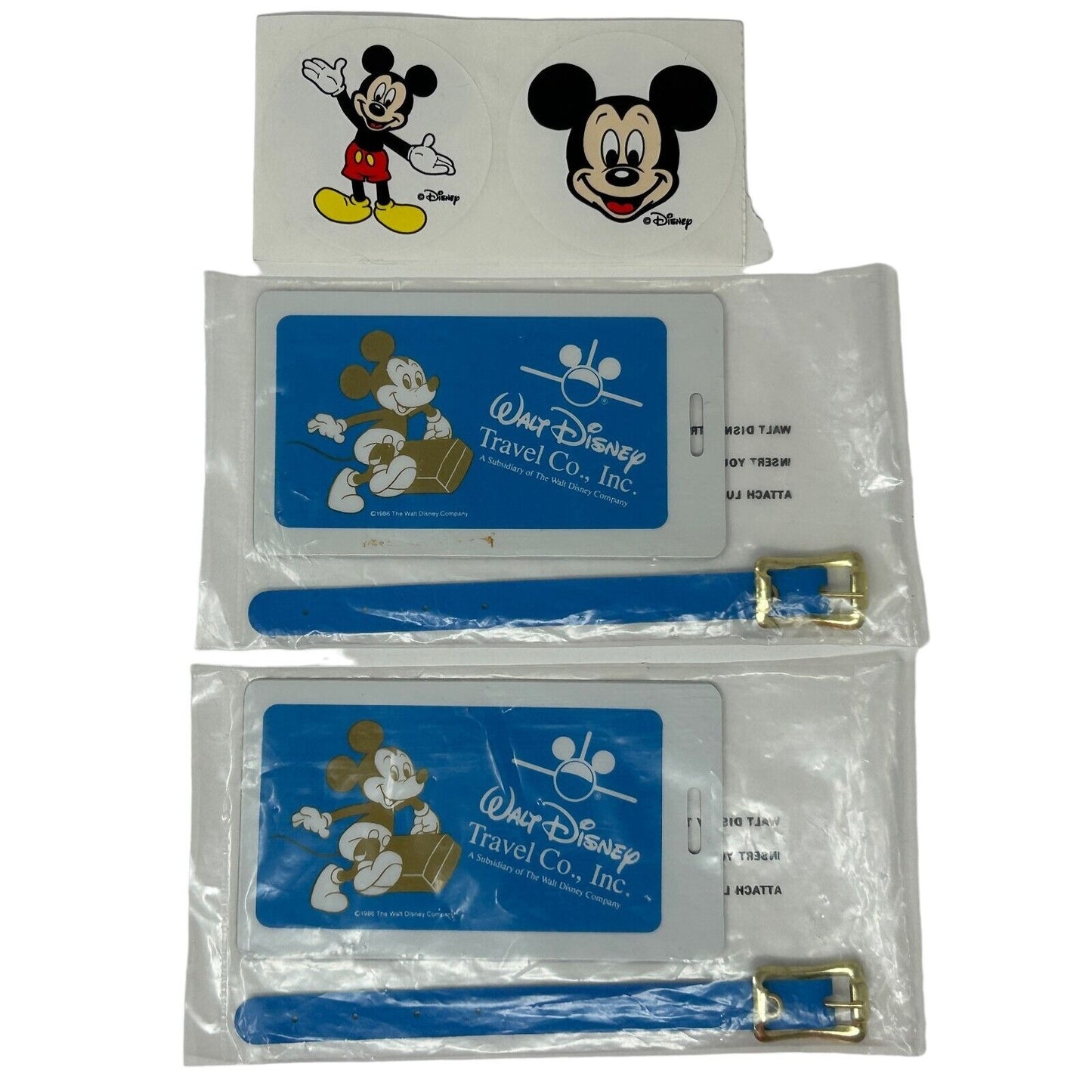 Vintage Walt Disney Travel Co Inc Luggage Tags Lot of 2 and 7 Stickers 70s 80s