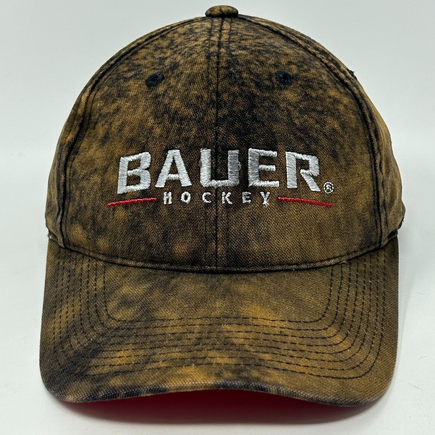 Bauer Hockey Baseball Hat Cap Canadian Flag Canada Bleach Spotted Tie Dye Brown