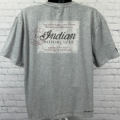 Gray Indian Motorcycle T-shirt featuring the legendary script logo on the back, short sleeves and classic fit