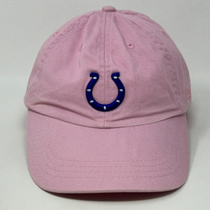 Pink Reebok Indianapolis Colts hat featuring a blue horseshoe logo on the front