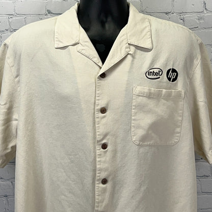 Port Authority Cream Short-Sleeve Button-Up Shirt with Intel HP Logo on Chest Pocket