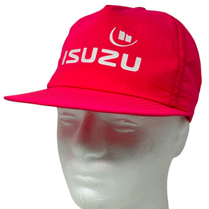 Pink Swingster Hat featuring Isuzu logo, front view with a lightweight design for summer wear