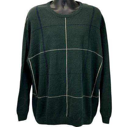 IZOD Green Sweater in Large with Contrasting Line Design, Front View on a Display Mannequin