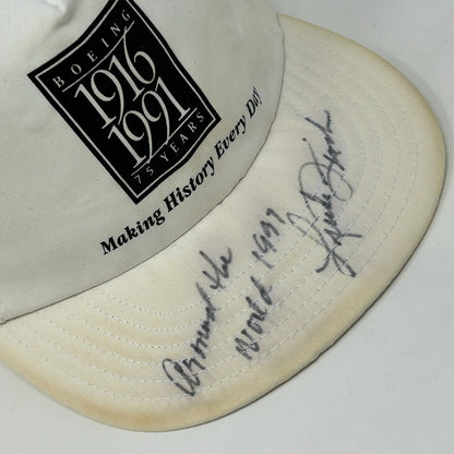 Vintage Pilot Linda Finch Autographed Hat Baseball Cap 90s Boeing Signed White