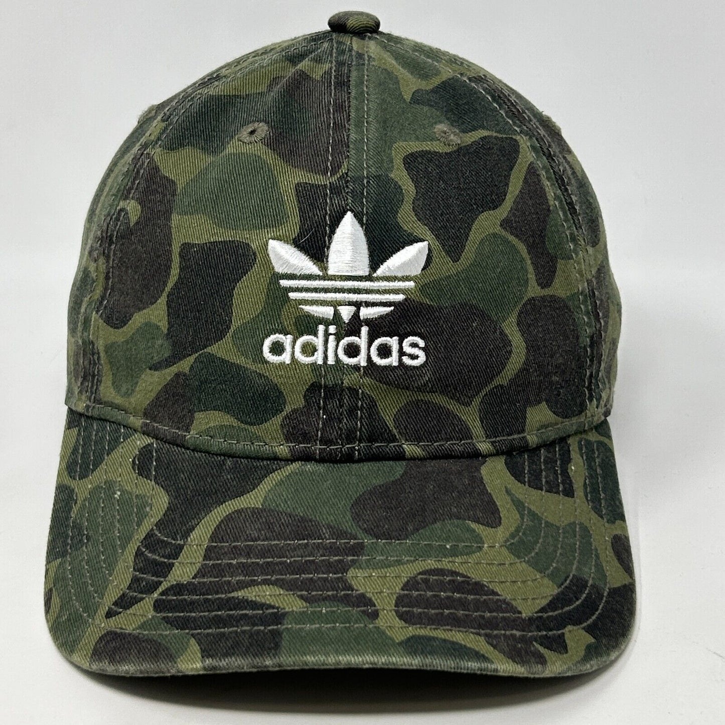 Adidas Trefoil Camouflage Dad Hat Baseball Cap Womens Army Camo Strapback Green