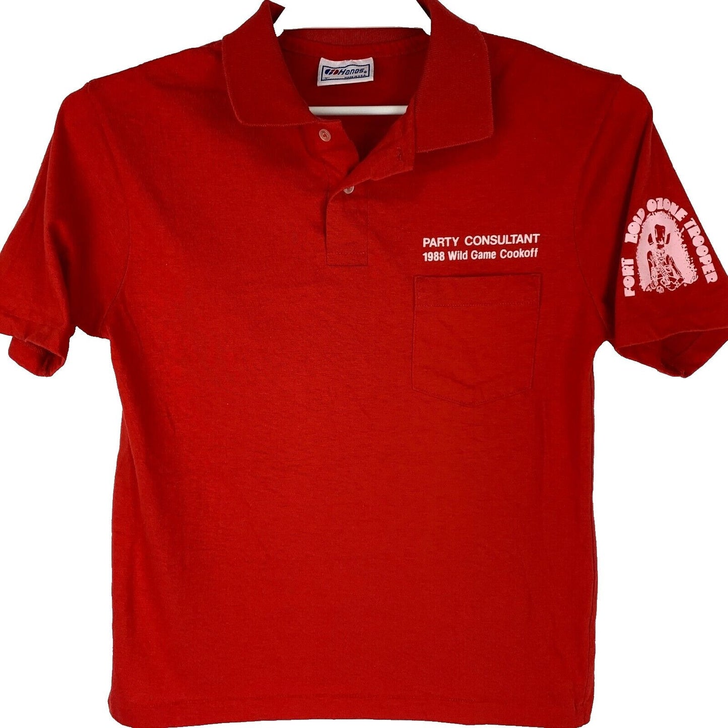 Vintage Wild Game Cookoff Party Consultant Polo Shirt Mens Medium USA Made Red