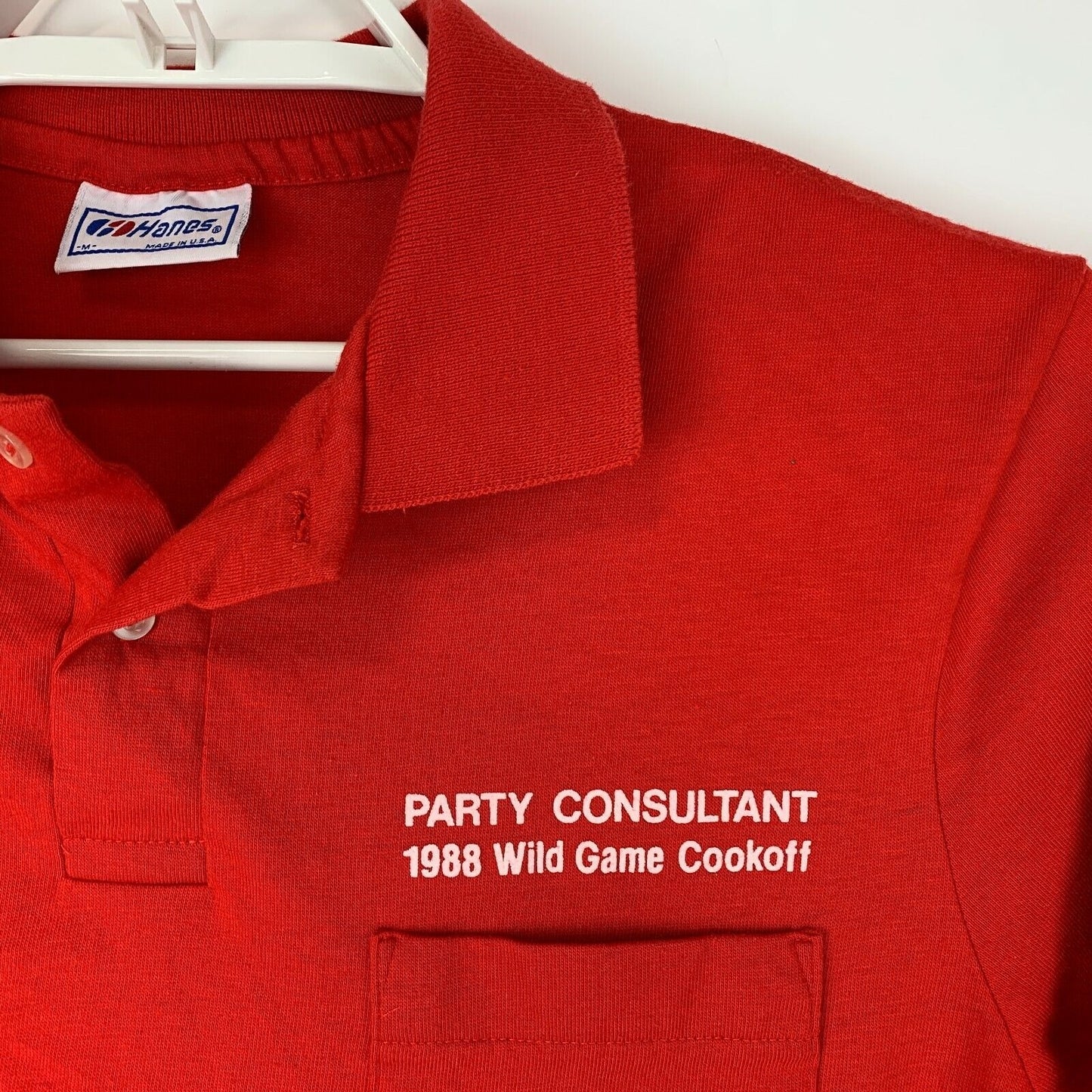 Vintage Wild Game Cookoff Party Consultant Polo Shirt Mens Medium USA Made Red