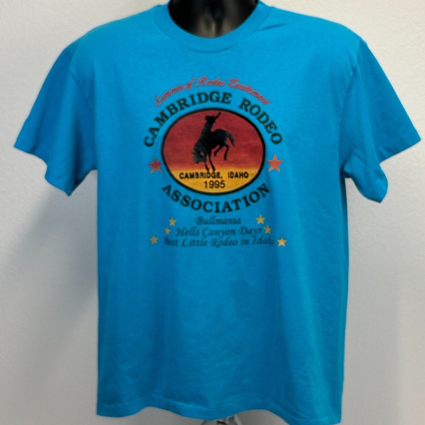 Vintage Cambridge Rodeo Association T Shirt Mens Large Idaho 1995 90s USA Blue