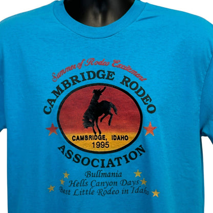 Vintage Cambridge Rodeo Association T Shirt Mens Large Idaho 1995 90s USA Blue