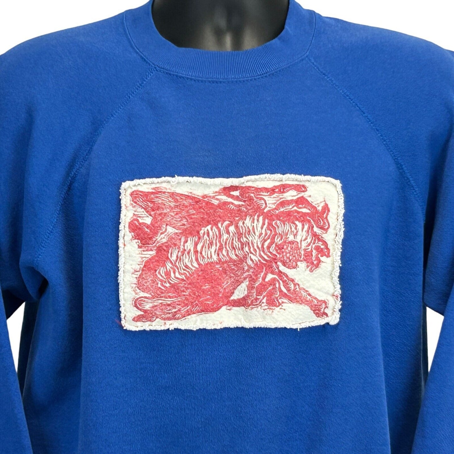 Sudadera vintage artística con diseño de mosca espeluznante para hombre, talla mediana, estilo urbano, fabricada en EE. UU., color azul