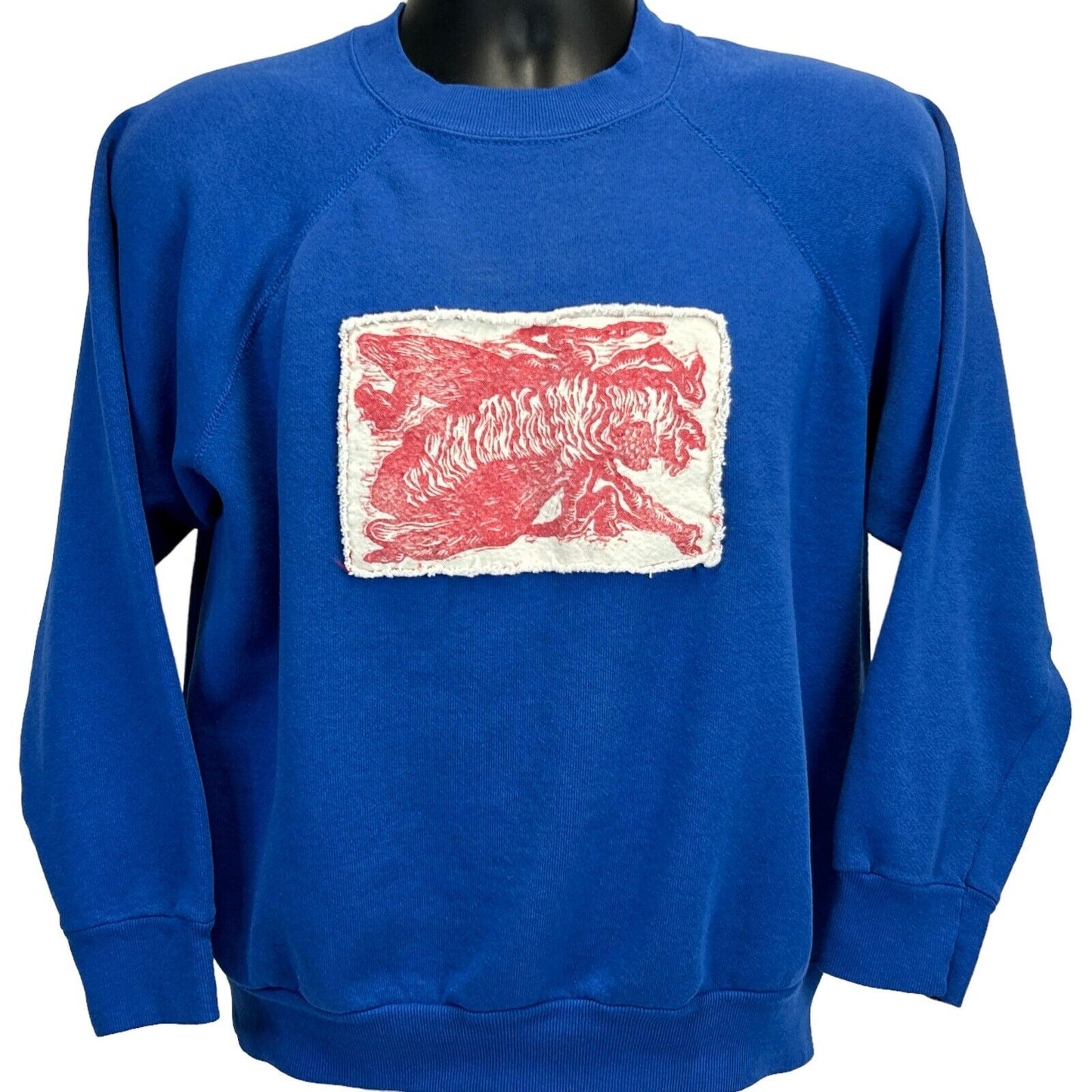 Sudadera vintage artística con diseño de mosca espeluznante para hombre, talla mediana, estilo urbano, fabricada en EE. UU., color azul