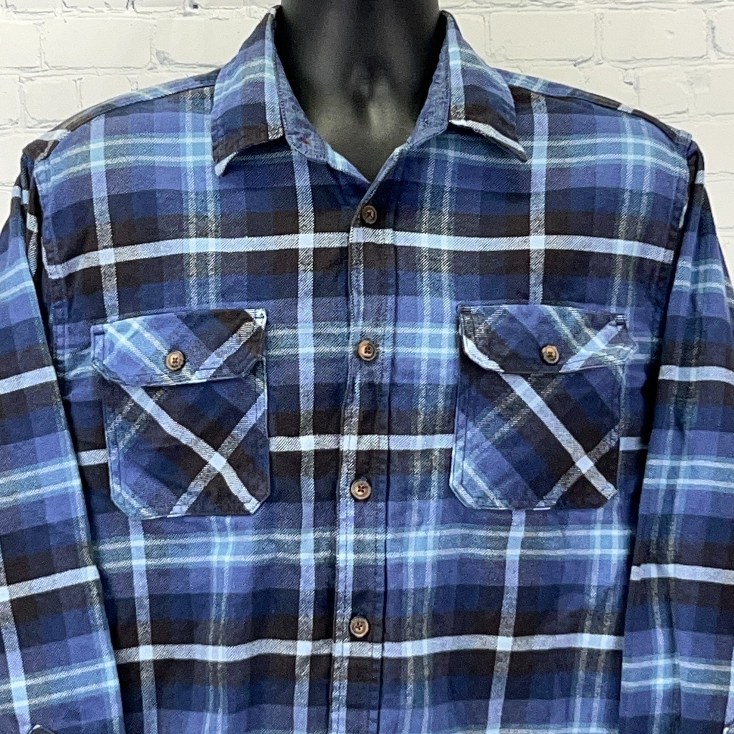 Jachs Blue Plaid Long Sleeve Shirt with Button Closure and Two Front Pockets