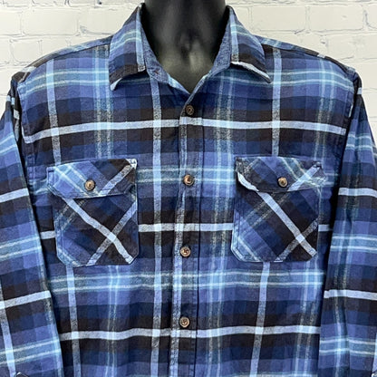 Jachs Blue Plaid Long Sleeve Shirt with Button Closure and Two Front Pockets
