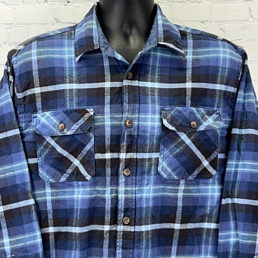 Jachs Blue Plaid Long Sleeve Shirt with Button Closure and Two Front Pockets