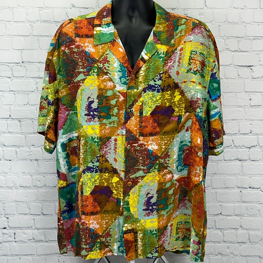 Jams World oversized short-sleeve shirt in multicolor abstract print with button closure, front view