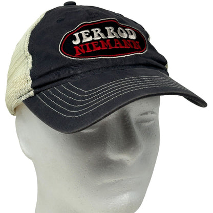 Front view of Zkapz Jerrod Niemann baseball hat in navy with mesh back and logo patch