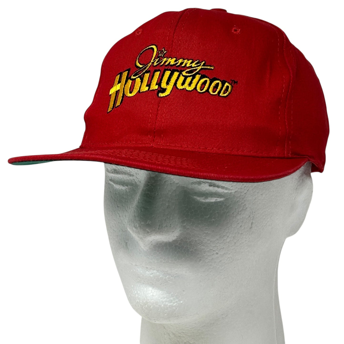 Red Vintage Jimmy Hollywood Hat with Flat Brim and Embroidered Logo in Front View