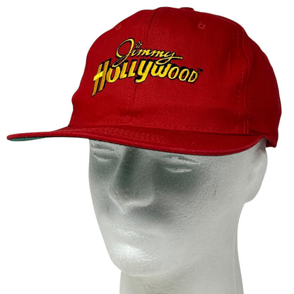 Red Vintage Jimmy Hollywood Hat with Flat Brim and Embroidered Logo in Front View