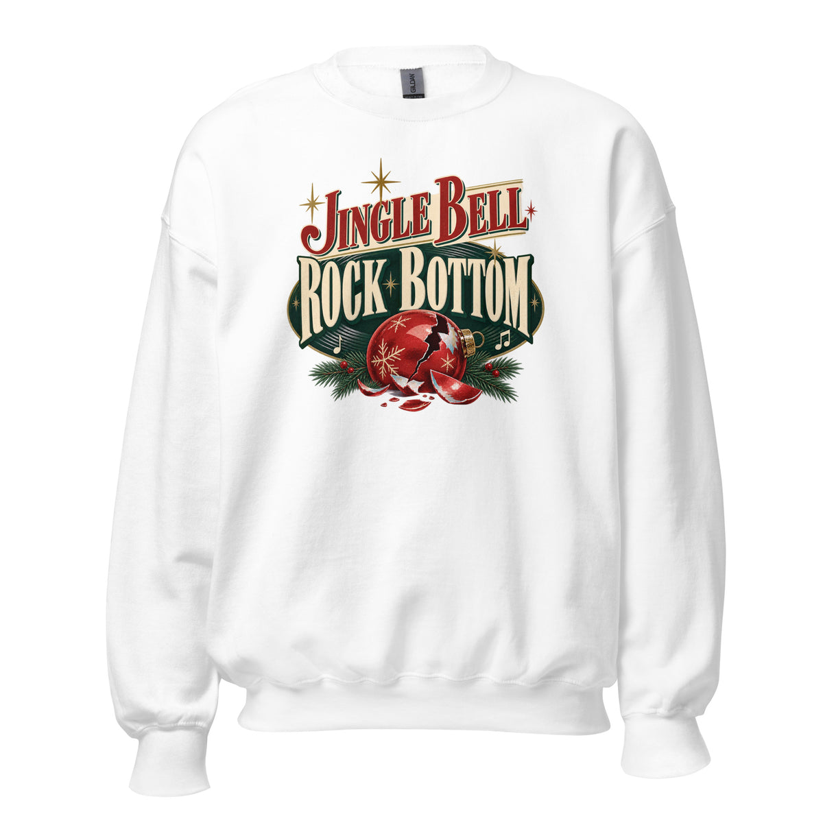 White T-shirt featuring 'Jingle Bell Rock Bottom' graphic design, perfect for Christmas celebrations