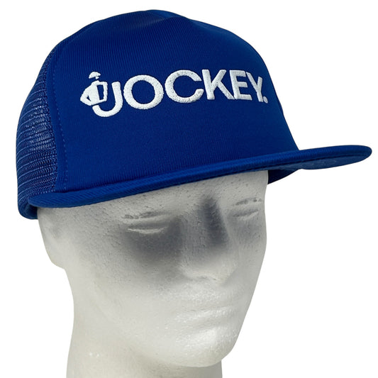 Blue Vintage Jockey Cap with Mesh Back and Logo Displayed on the Front, Ideal for Casual Wear