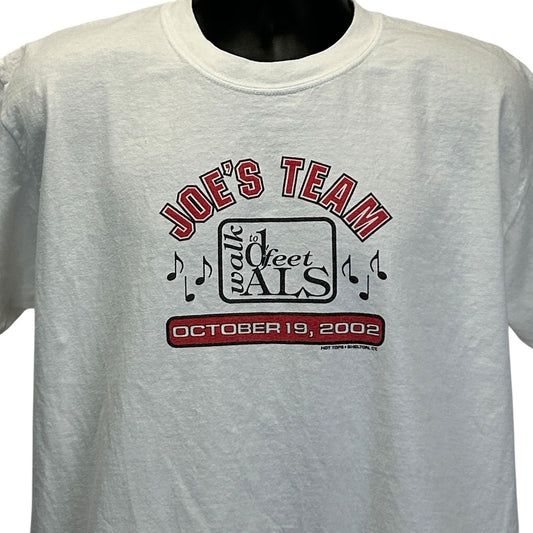 Front view of Gildan white T-shirt with Joe's Team ALS graphic and date October 19, 2002