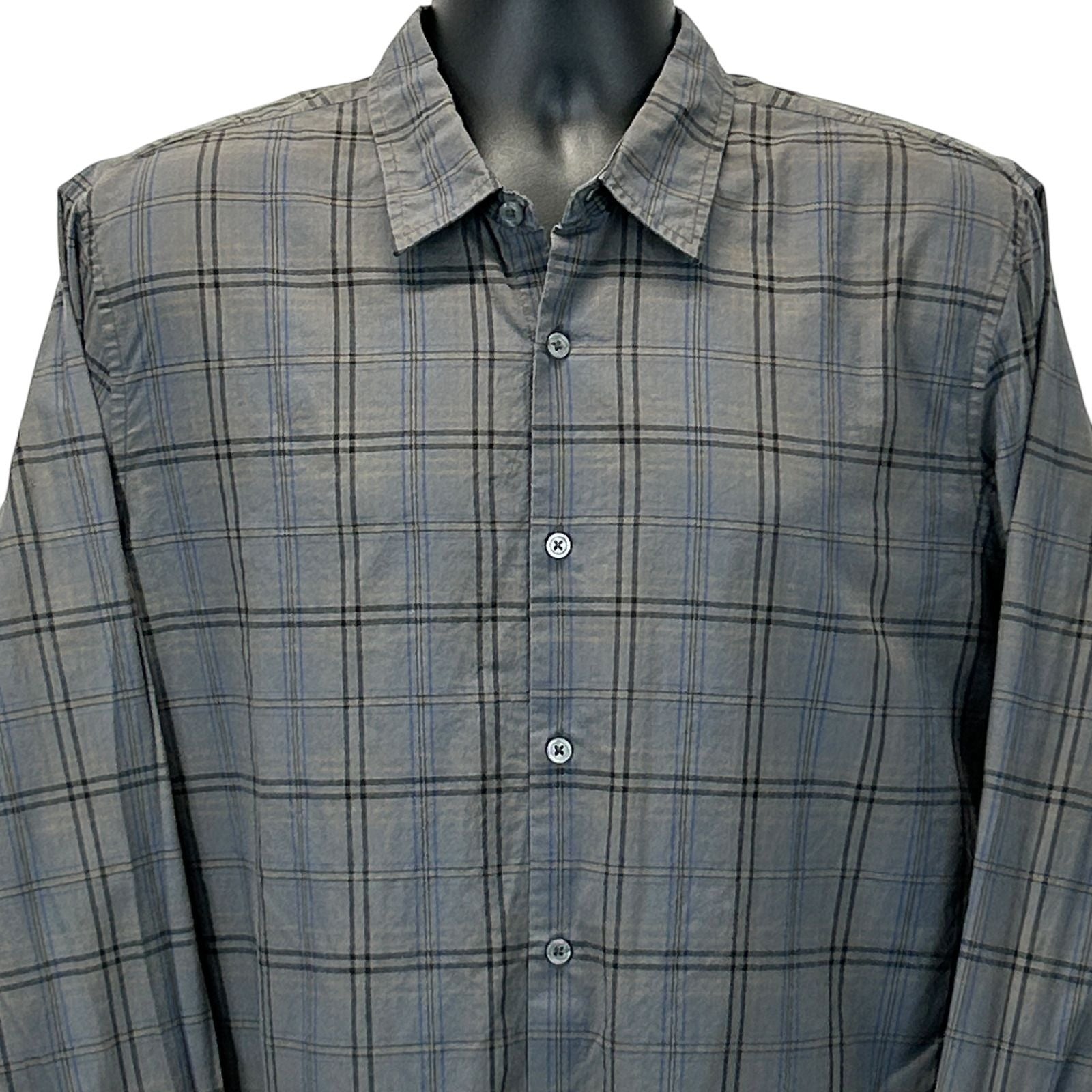 John Varvatos Gray Plaid Long Sleeve Shirt in Medium Size with Button Front and Collar Detail