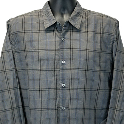 John Varvatos Gray Plaid Long Sleeve Shirt in Medium Size with Button Front and Collar Detail