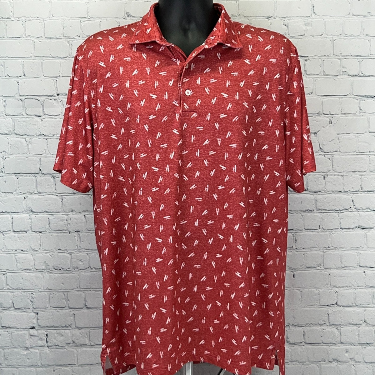Johnnie-O Red Short Sleeve Polo Shirt Size Large with a Unique Pattern