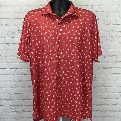 Johnnie-O Red Short Sleeve Polo Shirt Size Large with a Unique Pattern