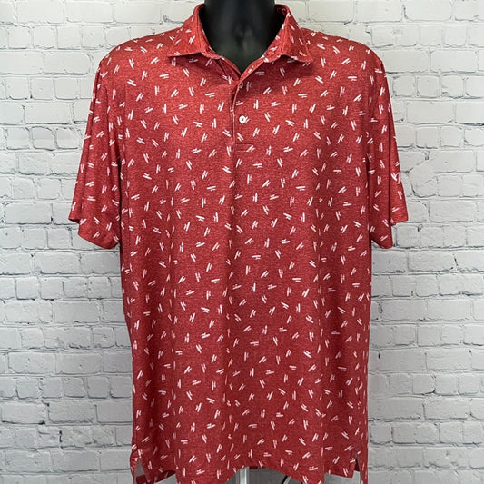Johnnie-O Red Short Sleeve Polo Shirt Size Large with a Unique Pattern
