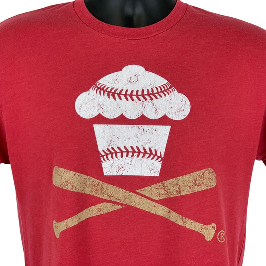 Red Johnny Cupcakes T-Shirt featuring a cupcake and crossed bats graphic in large front design.