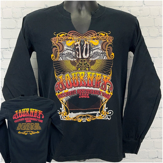 Vintage Graphic T Shirt in Black, Long Sleeve, Size Large, Front and Back View