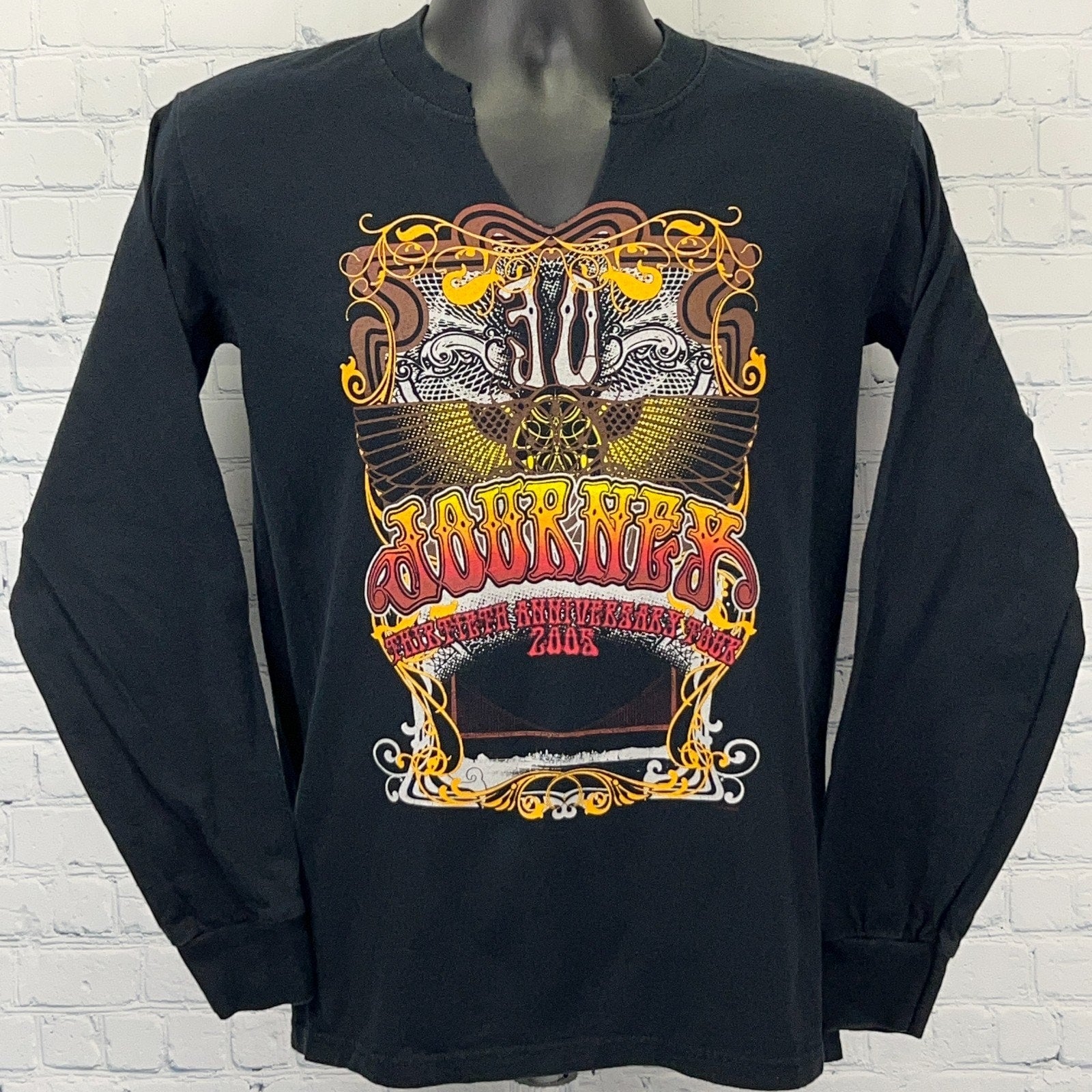 Vintage Long Sleeve Graphic T Shirt in Black, Size Large, Front View