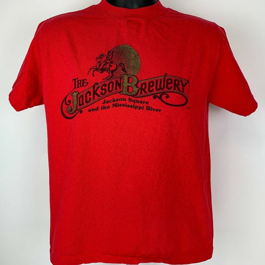 Vintage 80s The Jackson Brewery T Shirt New Orleans Jax Beer USA Red M Medium