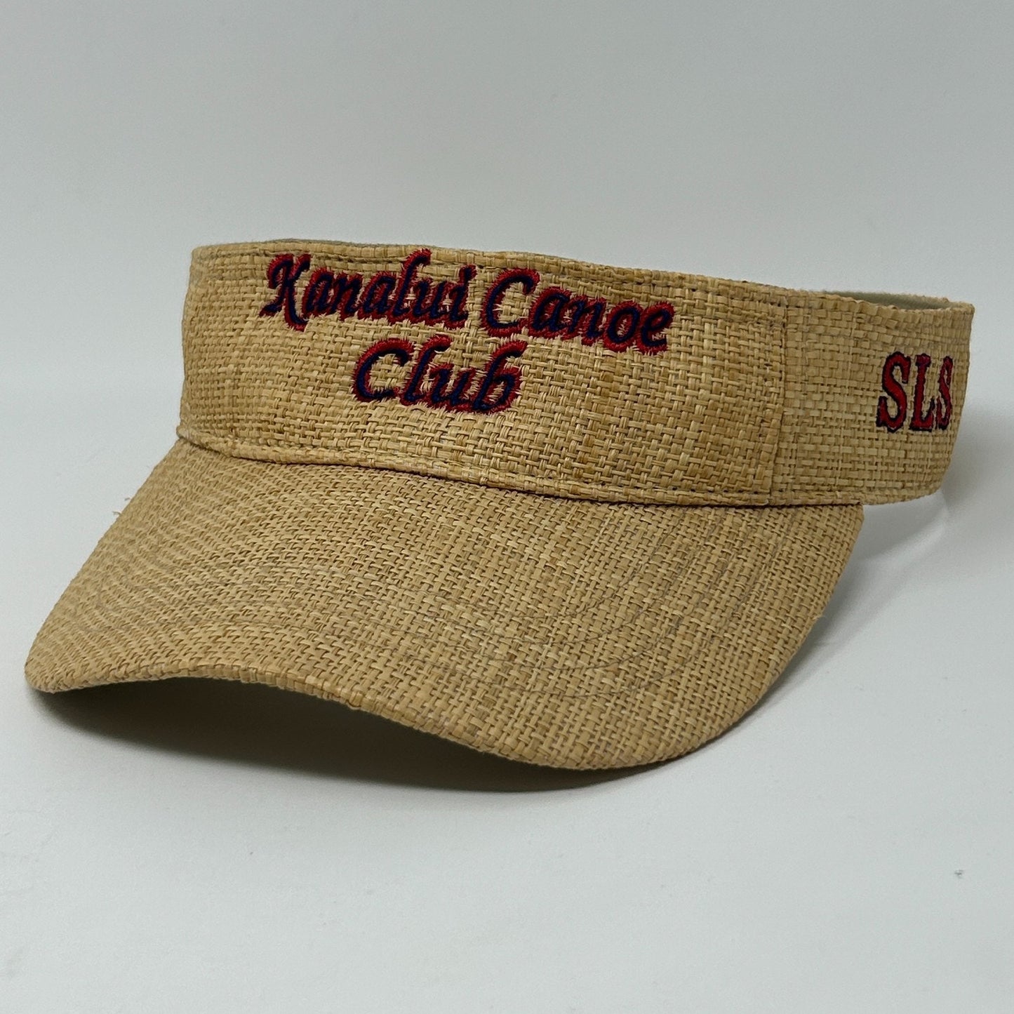 Tan Vintage Canoe Club Visor Hat with Red Embroidery and Logo on Front for Summer Wear