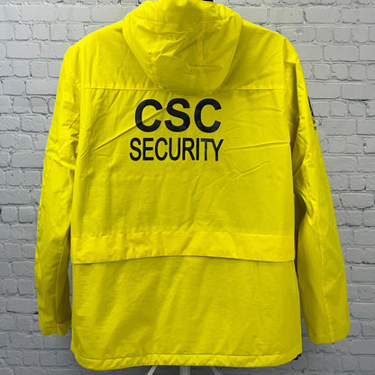 NFL Kansas City Chiefs yellow jacket, back view with CSC Security printed