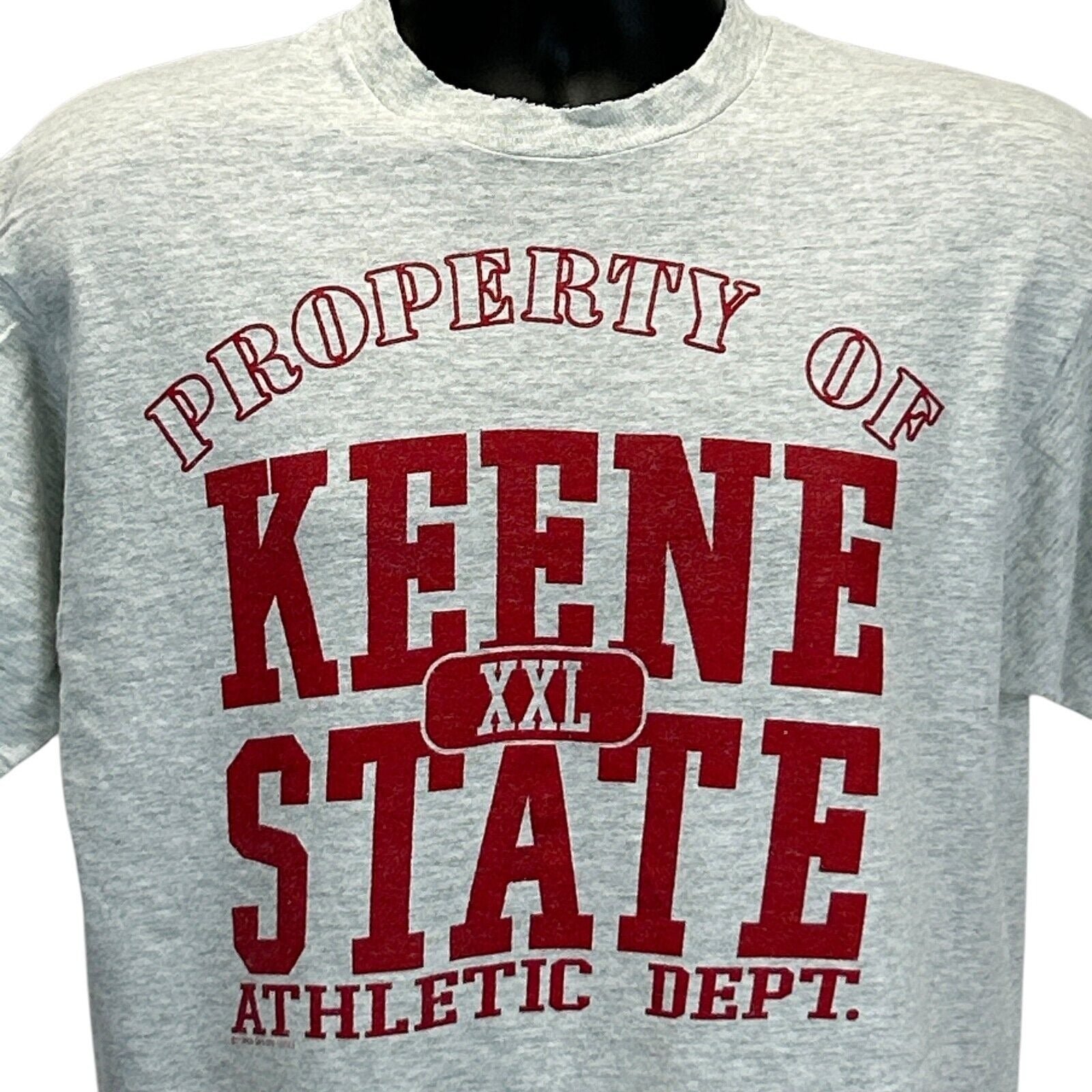 Gray Fruit of the Loom T-Shirt in XXL featuring Keene State College Athletic Dept logo on the front