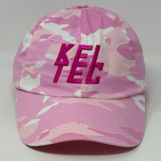 Pink camouflage Port Authority hat featuring Kel Tec logo in embroidered pink on the front
