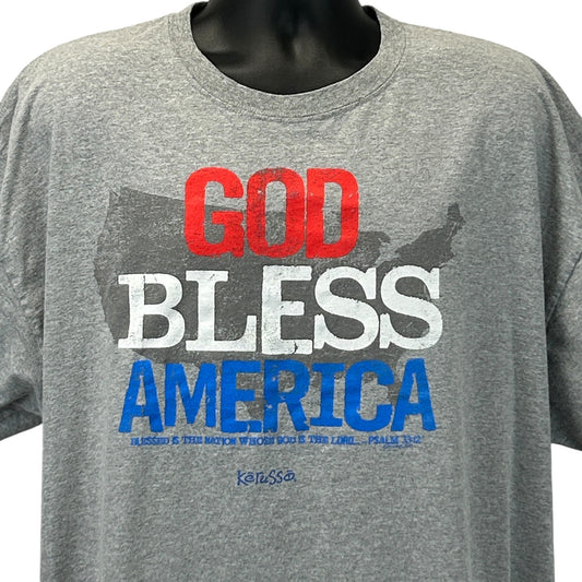 Kerusso Gray T-Shirt featuring 'God Bless America' print in red, white, and blue, front view