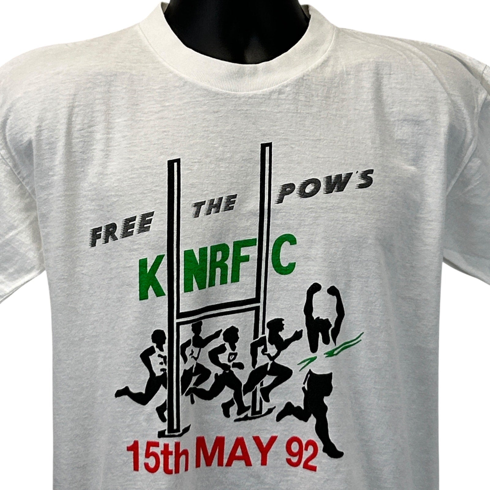 White Vintage T-Shirt featuring Kings Norton RFC logo with running figures and date 15th May 92