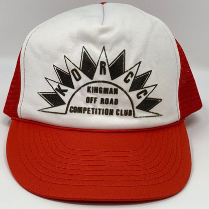 Red and white Otto Cap trucker hat featuring Kingman Off Road Racing logo on the front