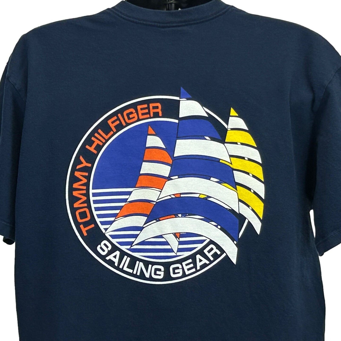 Vintage Tommy Hilfiger Sailing Gear T Shirt Mens Large Nautical Boat USA Blue