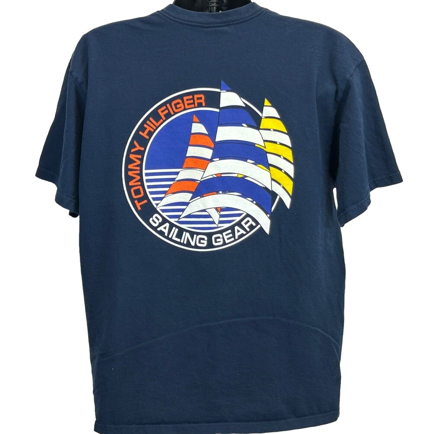 Vintage Tommy Hilfiger Sailing Gear T Shirt Mens Large Nautical Boat USA Blue