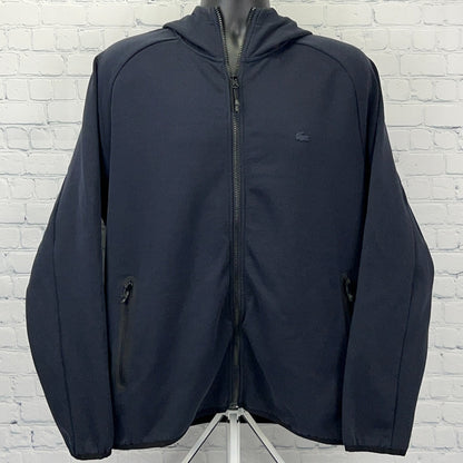 Lacoste Men's Navy Hoodie Jacket in Large with Zip Closure and Side Pockets