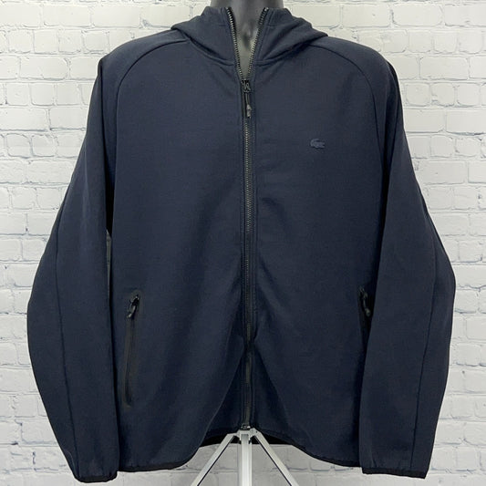Lacoste Men's Navy Hoodie Jacket in Large with Zip Closure and Side Pockets