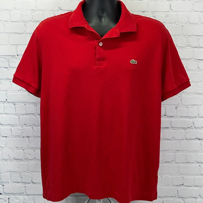 Lacoste Red Short Sleeve Polo Shirt in Large with Iconic Crocodile Logo on Chest